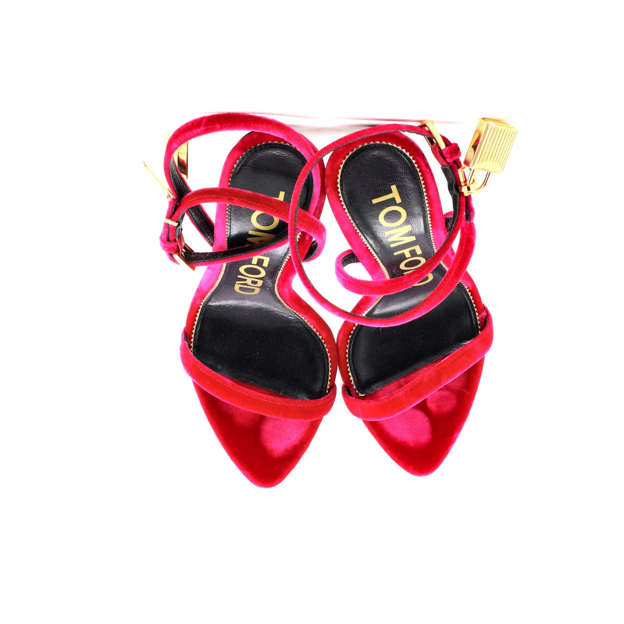 Women's Padlock Pointy Naked Heeled Sandals Velvet 105 - Deep Luxury