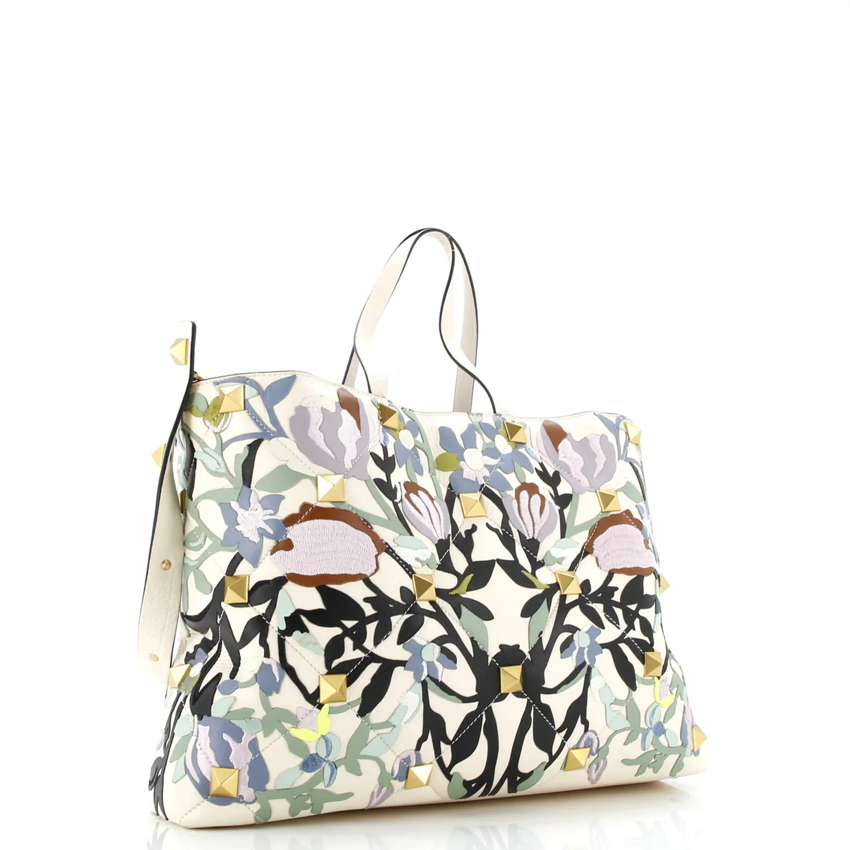 Roman Stud Tote Printed Embroidered Leather Large - Deep Luxury