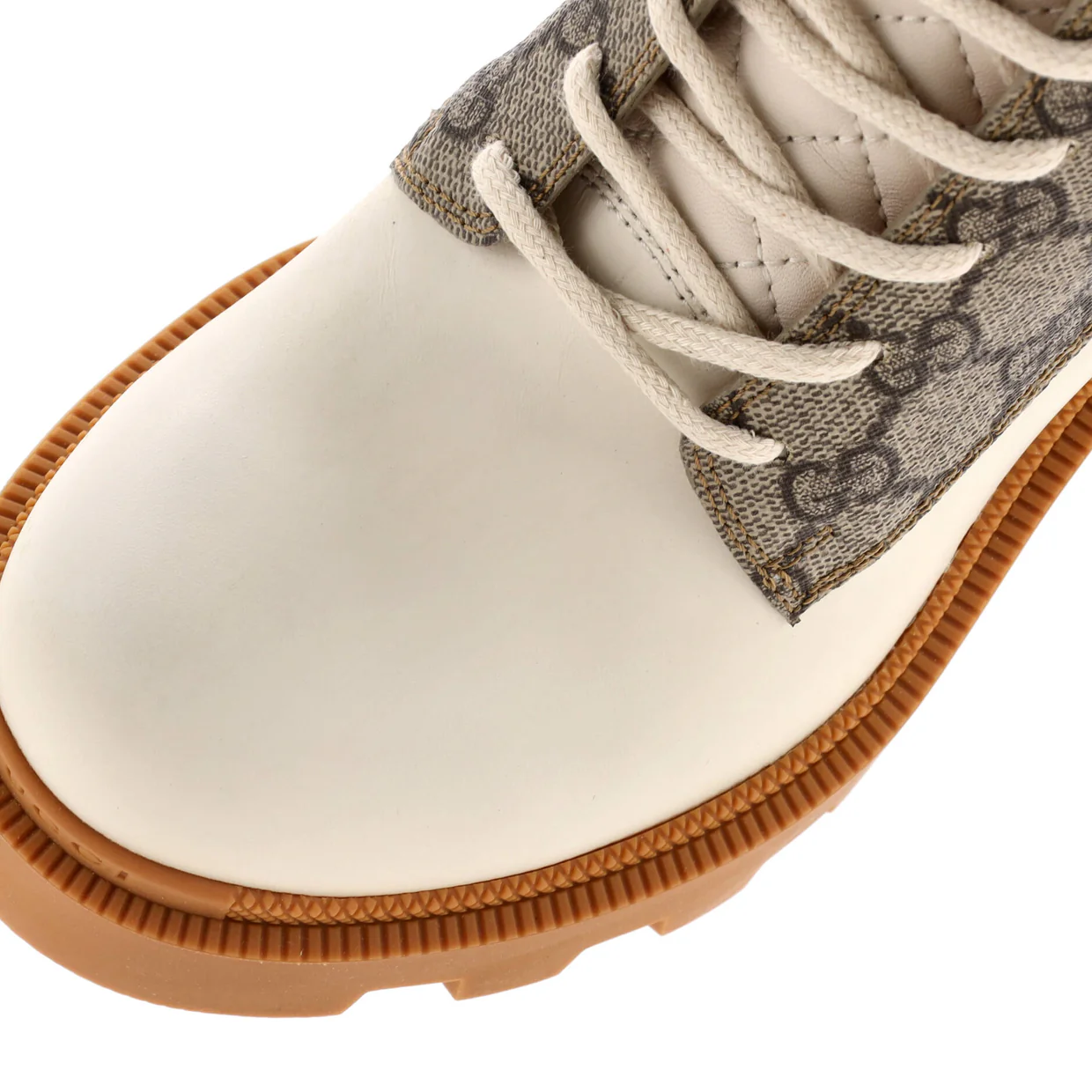 Women's Lace Up Heeled Ankle Boots GG Coated Canvas with Quilted Leather - Deep Luxury