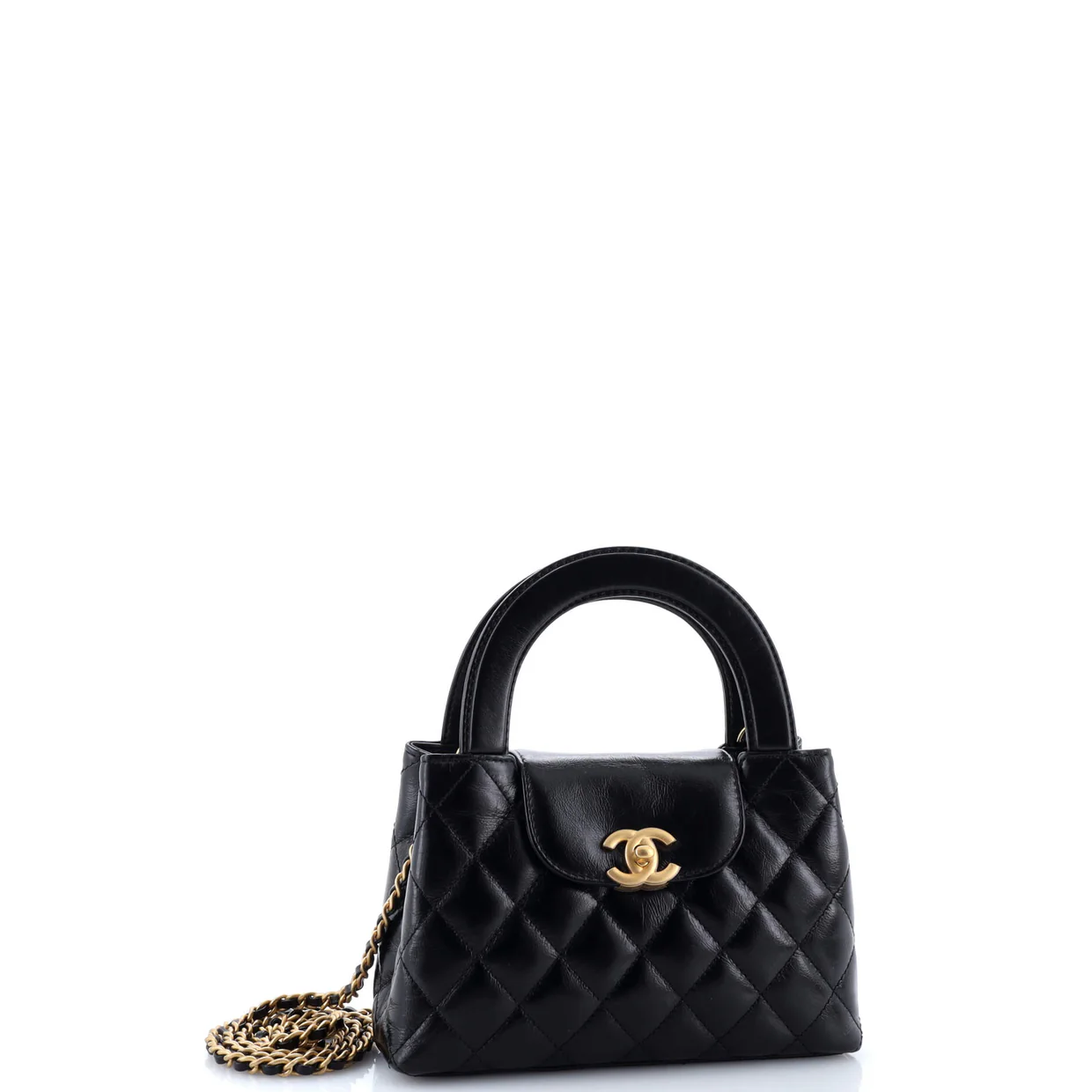 Kelly Top Handle Shopping Bag Quilted Shiny Aged Calfskin Mini - Deep Luxury