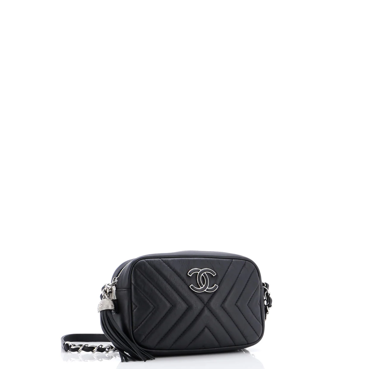 CC Tassel Camera Bag Diagonal Chevron Calfskin Mini - Deep Luxury