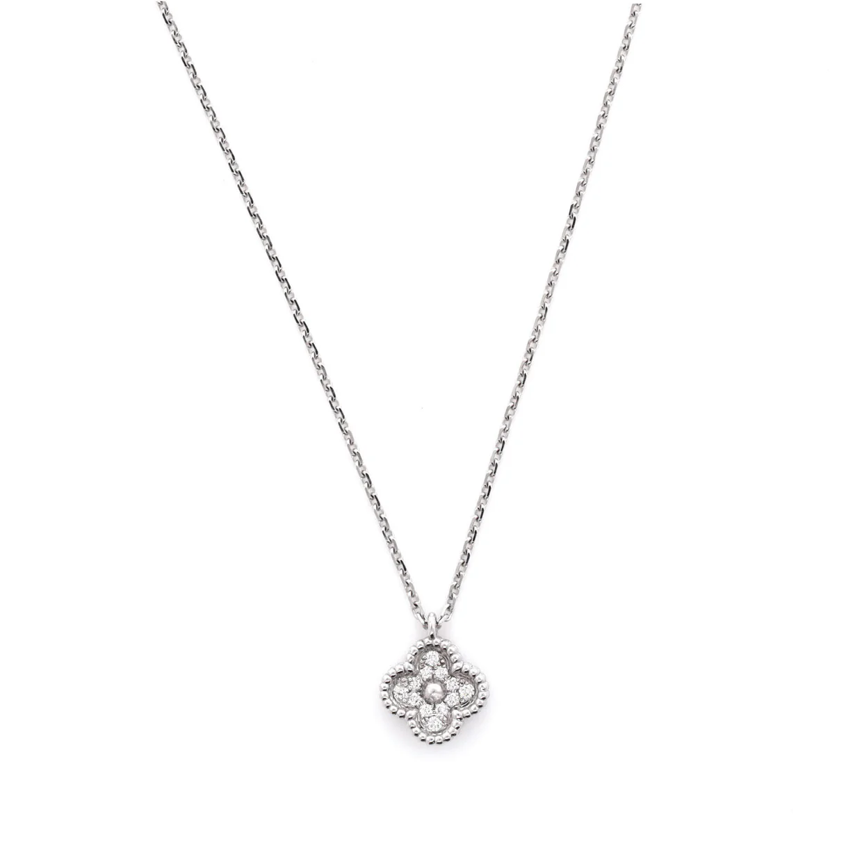 Sweet Alhambra Pendant Necklace 18K White Gold with Diamonds - Deep Luxury