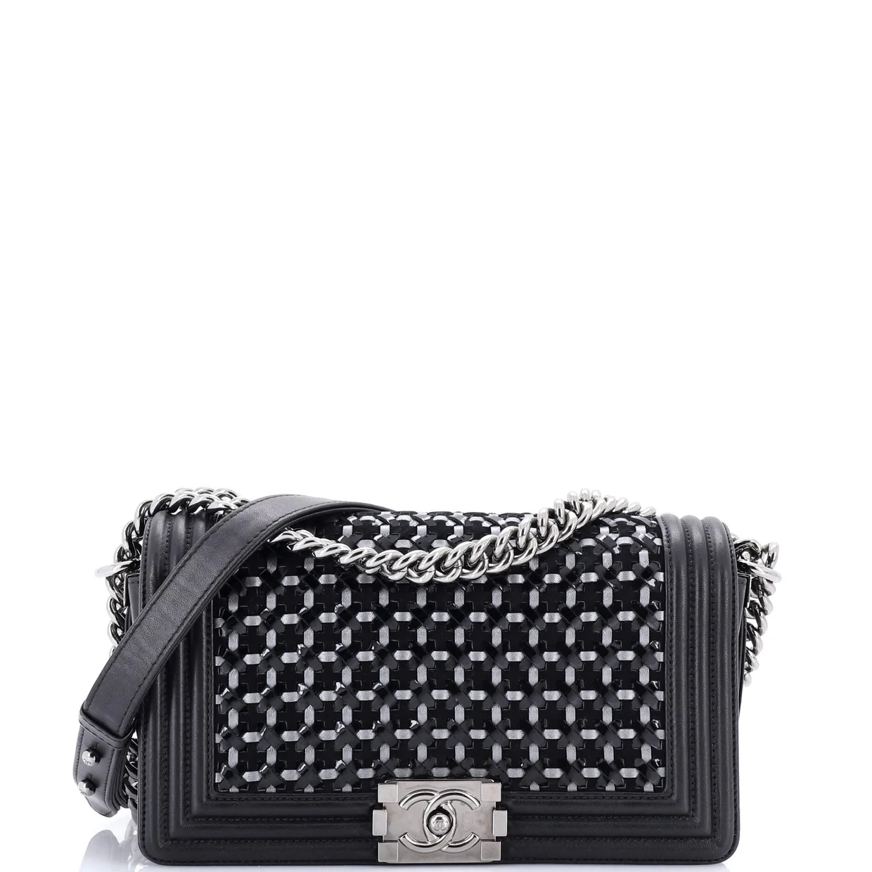 Boy Flap Bag Braided Patent and Calfskin Old Medium - Deep Luxury