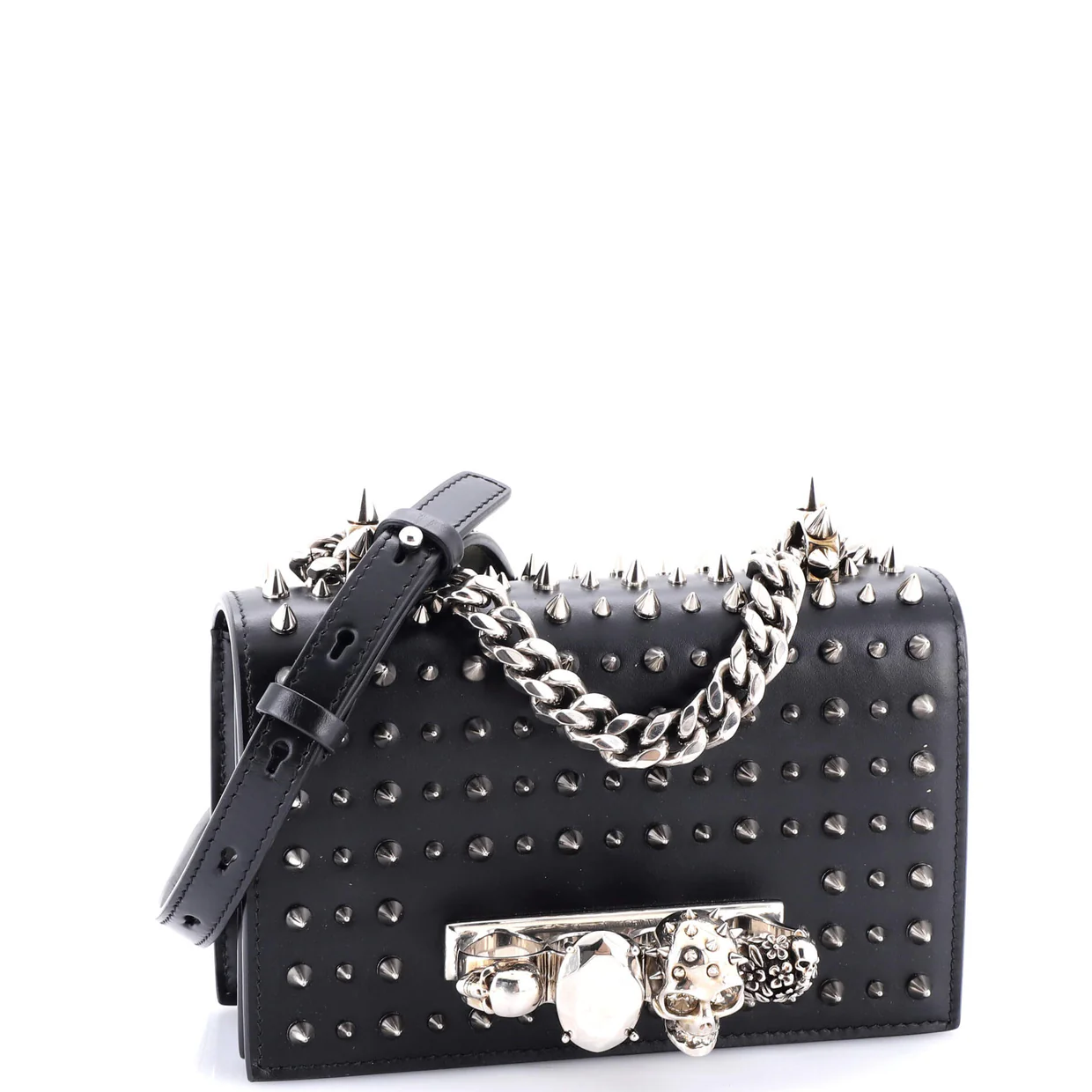 Jewelled Flap Satchel Studded Leather Small - Deep Luxury