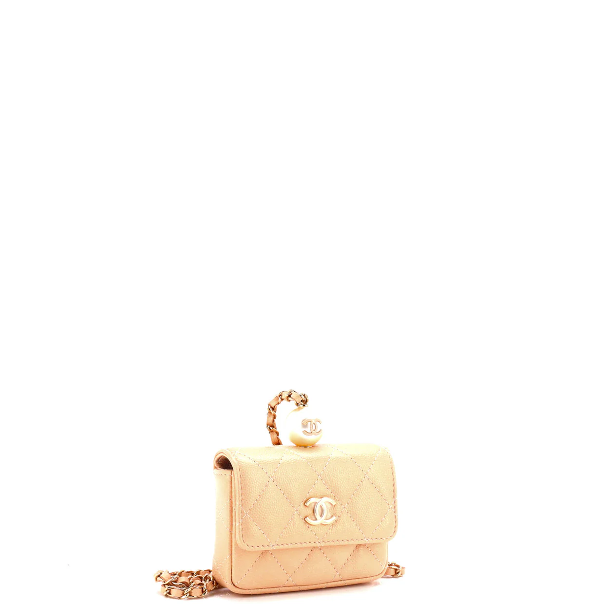 CC Pearl Coin Card Holder with Chain Quilted Caviar - Deep Luxury