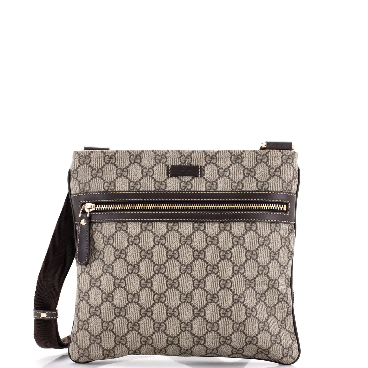 Front Zip Flat Messenger Bag GG Coated Canvas Medium - Deep Luxury