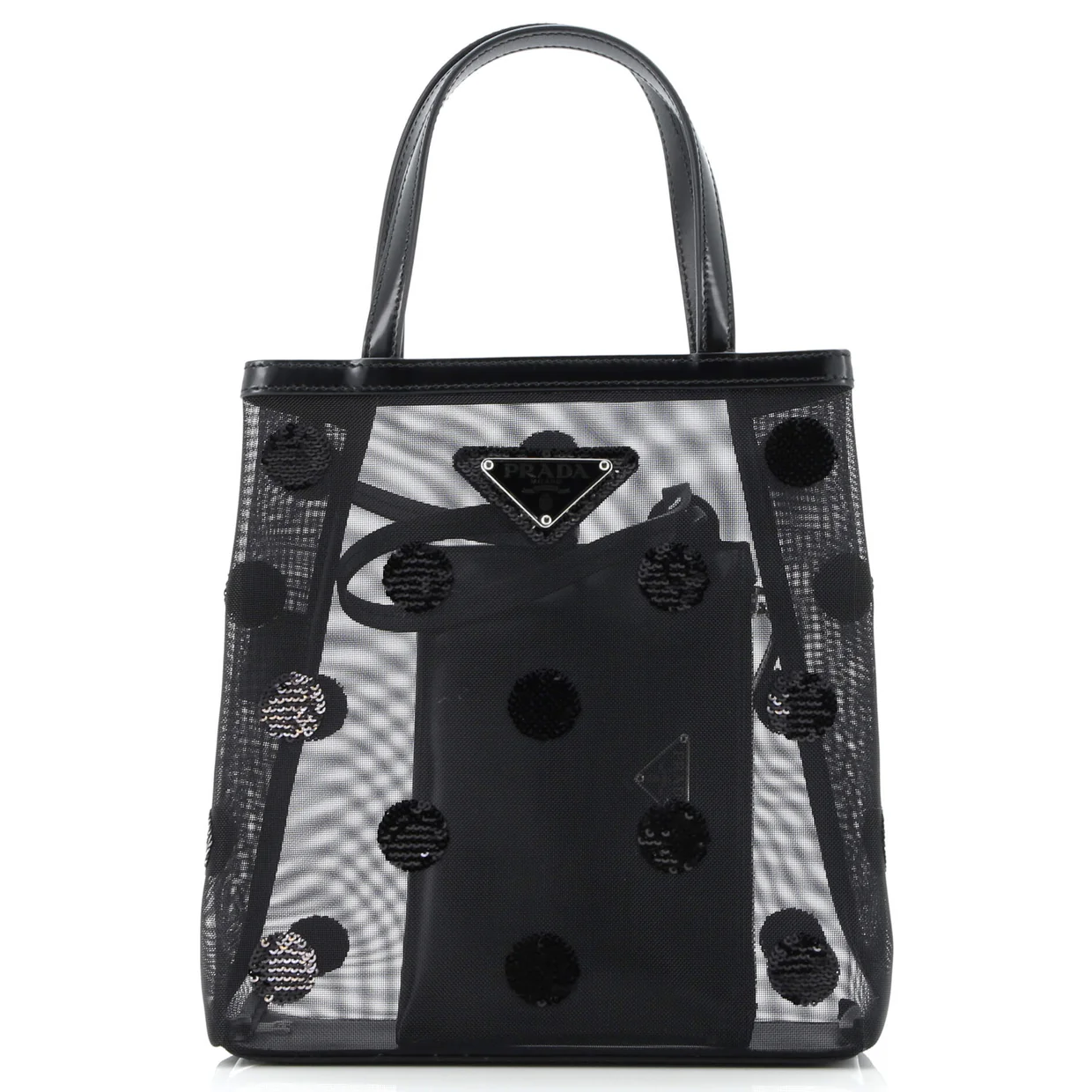 Polka Dot Logo Open Tote Sequined Mesh Small - Deep Luxury