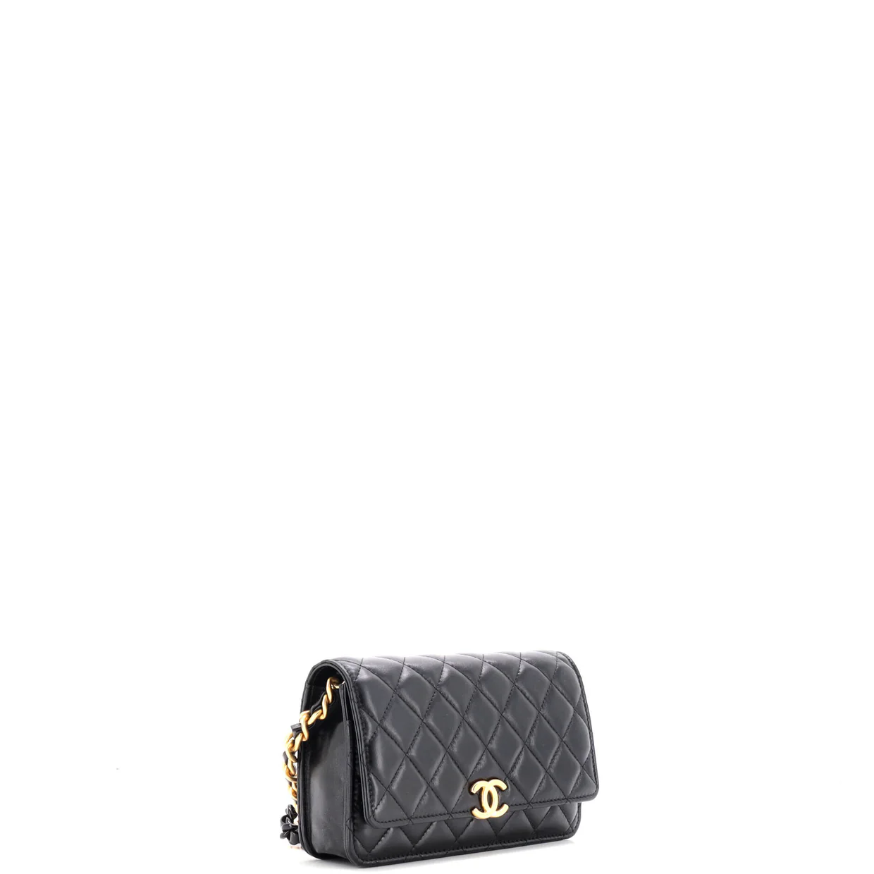 Lacquered Metal CC Wallet on Chain Quilted Lambskin - Deep Luxury