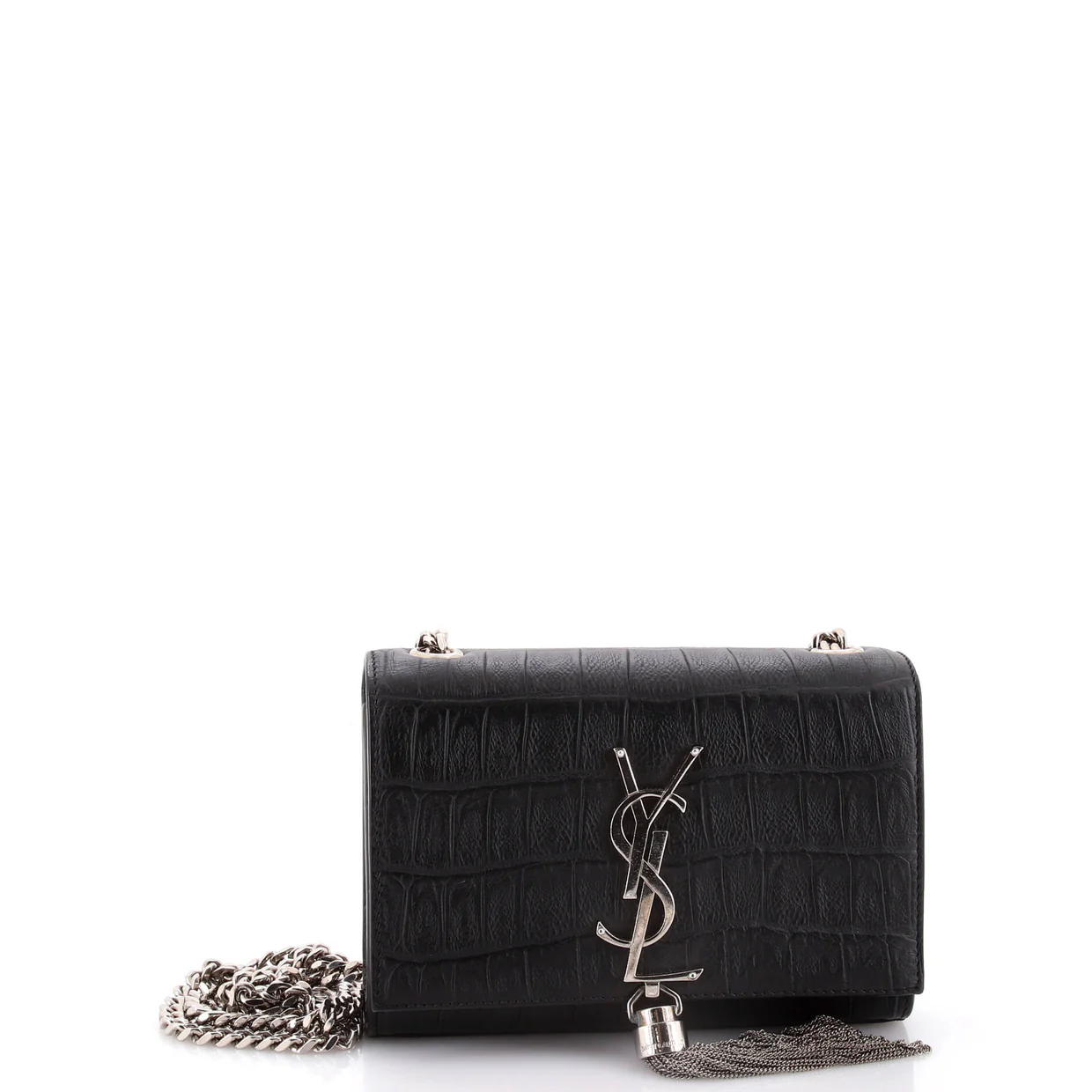 Classic Monogram Tassel Crossbody Bag Crocodile Embossed Leather Small - Deep Luxury