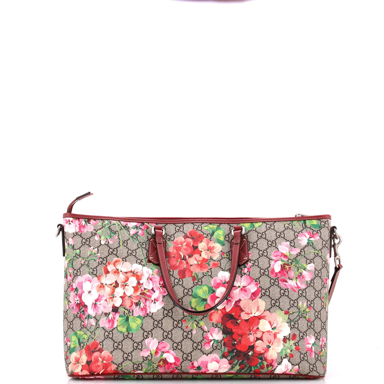 Convertible Zip Tote Blooms Print GG Coated Canvas Large - Deep Luxury
