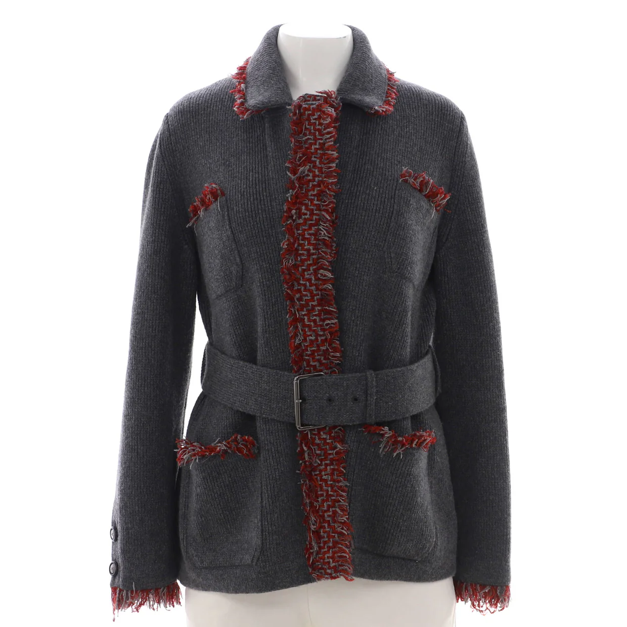 Women's Gabrielle Coco Frayed Belted Jacket Cashmere - Deep Luxury