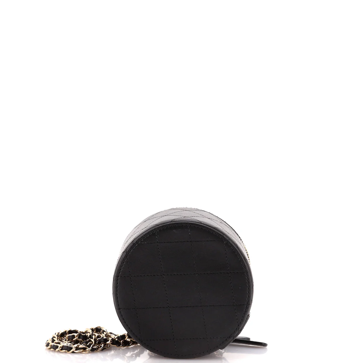CC Round Vanity Case with Chain Quilted Lambskin Mini - Deep Luxury
