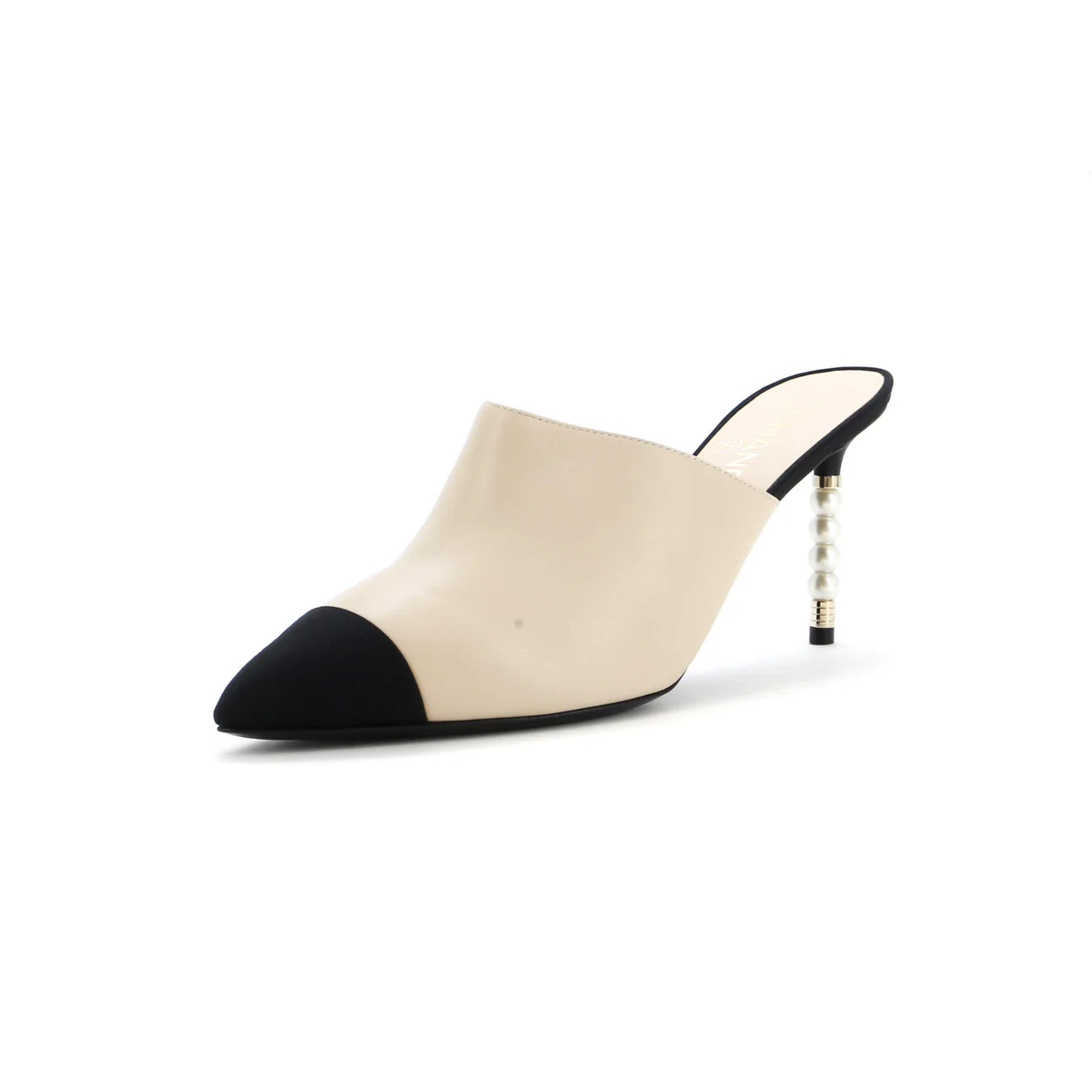 Women's Pointed Toe Heeled Mules Leather with Faux Pearls - Deep Luxury