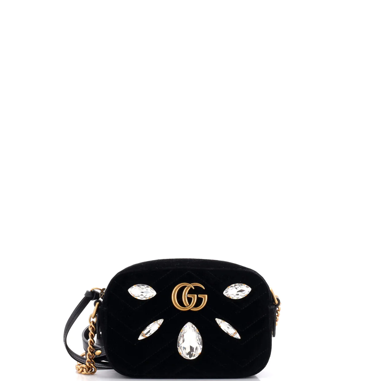 GG Marmont Shoulder Bag Crystal Embellished Matelasse Velvet Mini - Deep Luxury