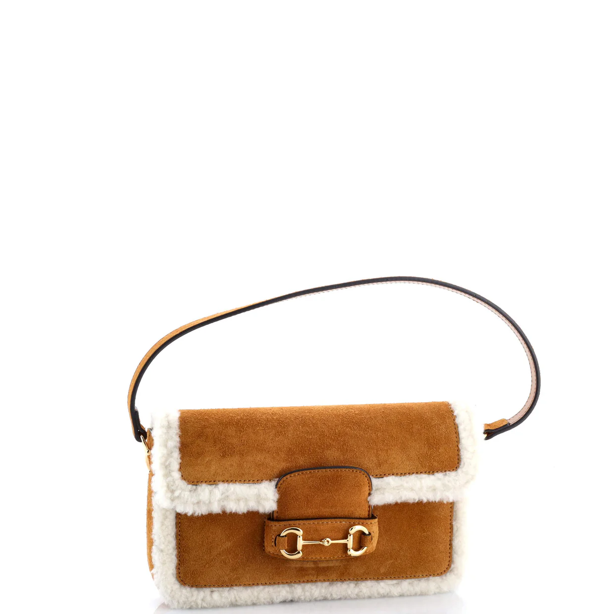 Horsebit 1955 Shoulder Bag Suede with Shearling Mini - Deep Luxury