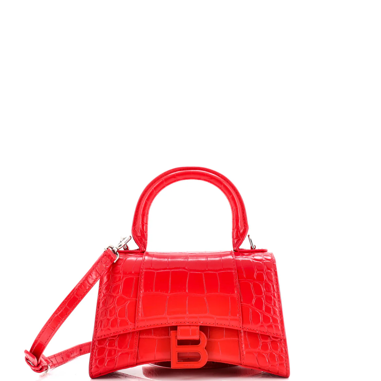 Hourglass Top Handle Bag Crocodile Embossed Leather XS - Deep Luxury