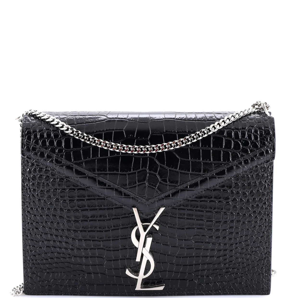 Cassandra Chain Shoulder Bag Crocodile Embossed Leather Small - Deep Luxury