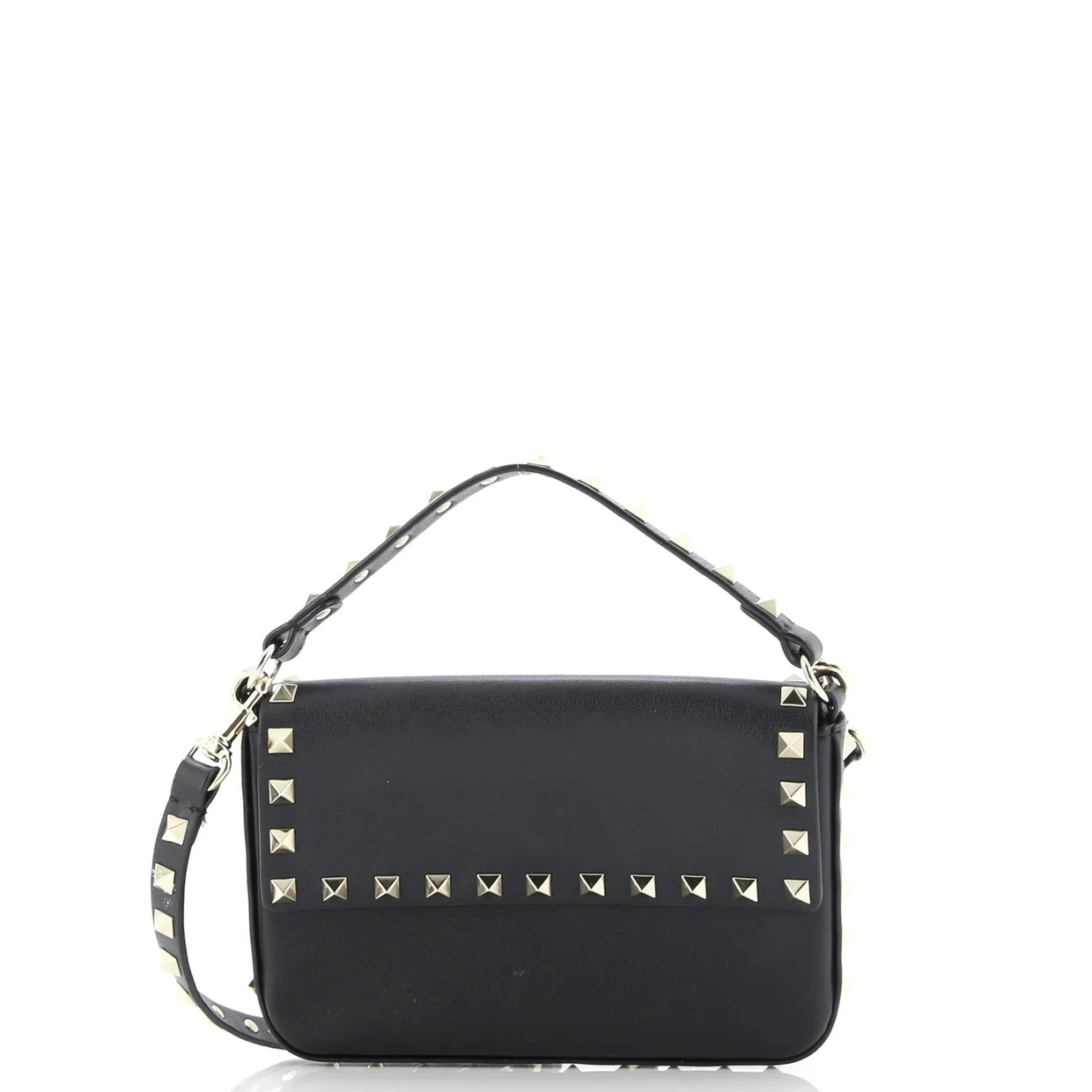 Rockstud Top Handle Crossbody Pouch Leather Mini - Deep Luxury