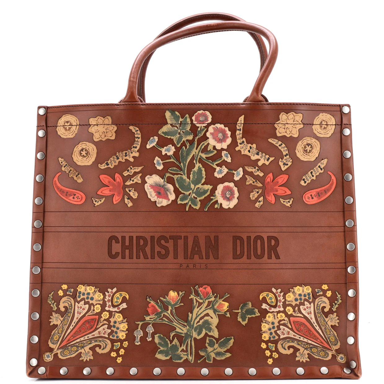 Book Tote Embroidered Studded Leather Large - Deep Luxury