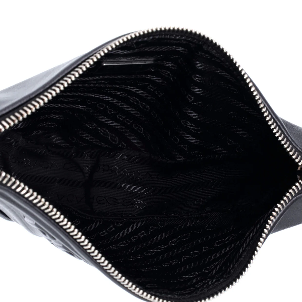 Triangle Logo Wristlet Pouch Embossed Leather - Deep Luxury