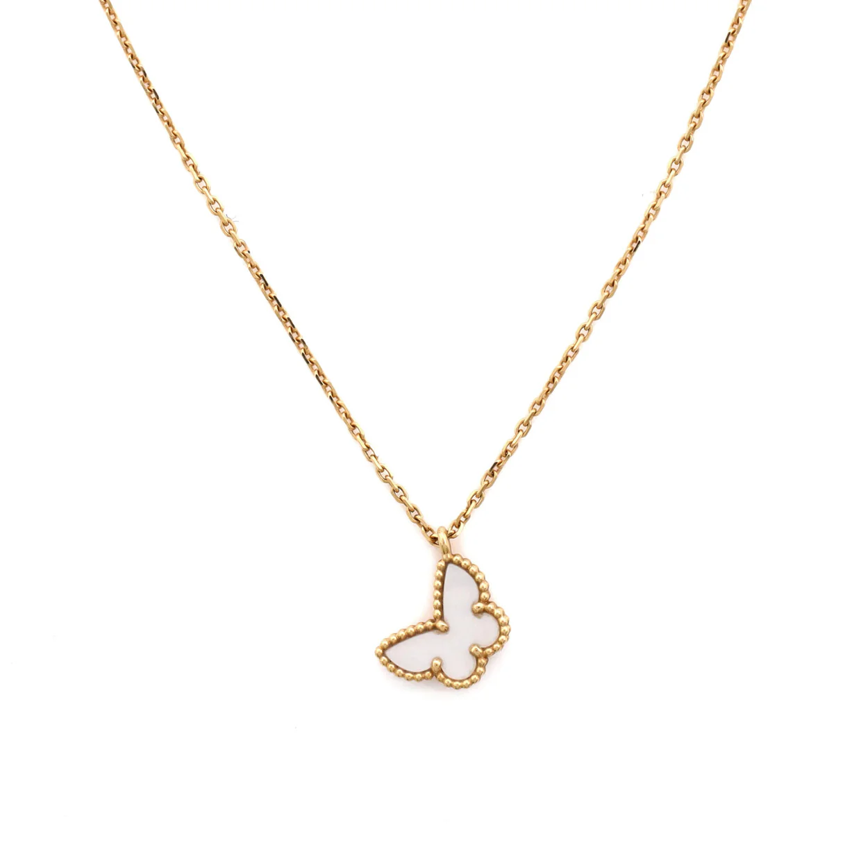 Sweet Alhambra Butterfly Pendant Necklace 18K Yellow Gold and Mother of Pearl - Deep Luxury