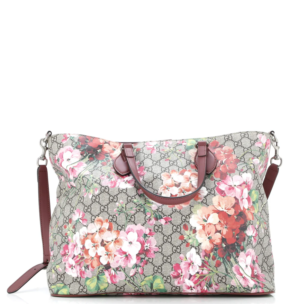 Convertible Soft Tote Blooms Print GG Coated Canvas Medium - Deep Luxury