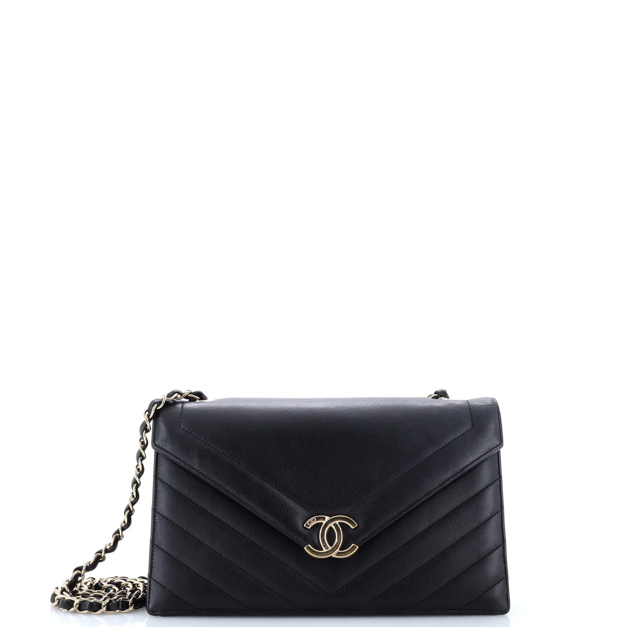 Envelope Flap Bag Chevron Calfskin Medium - Deep Luxury