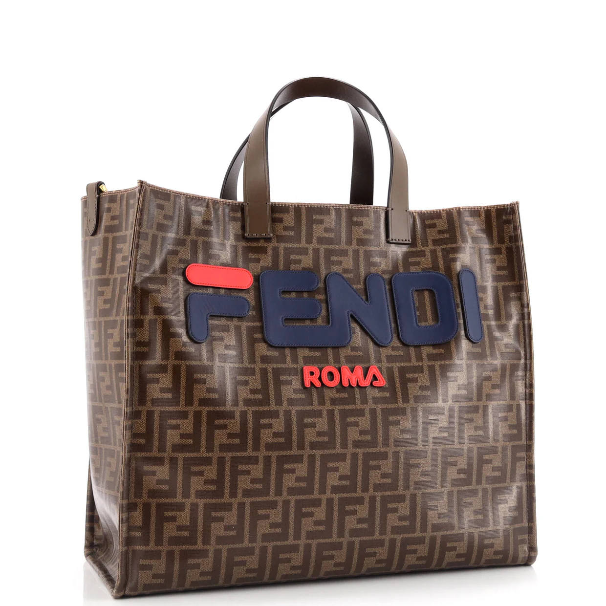 Mania Logo Shopper Tote Zucca Coated Canvas Large - Deep Luxury