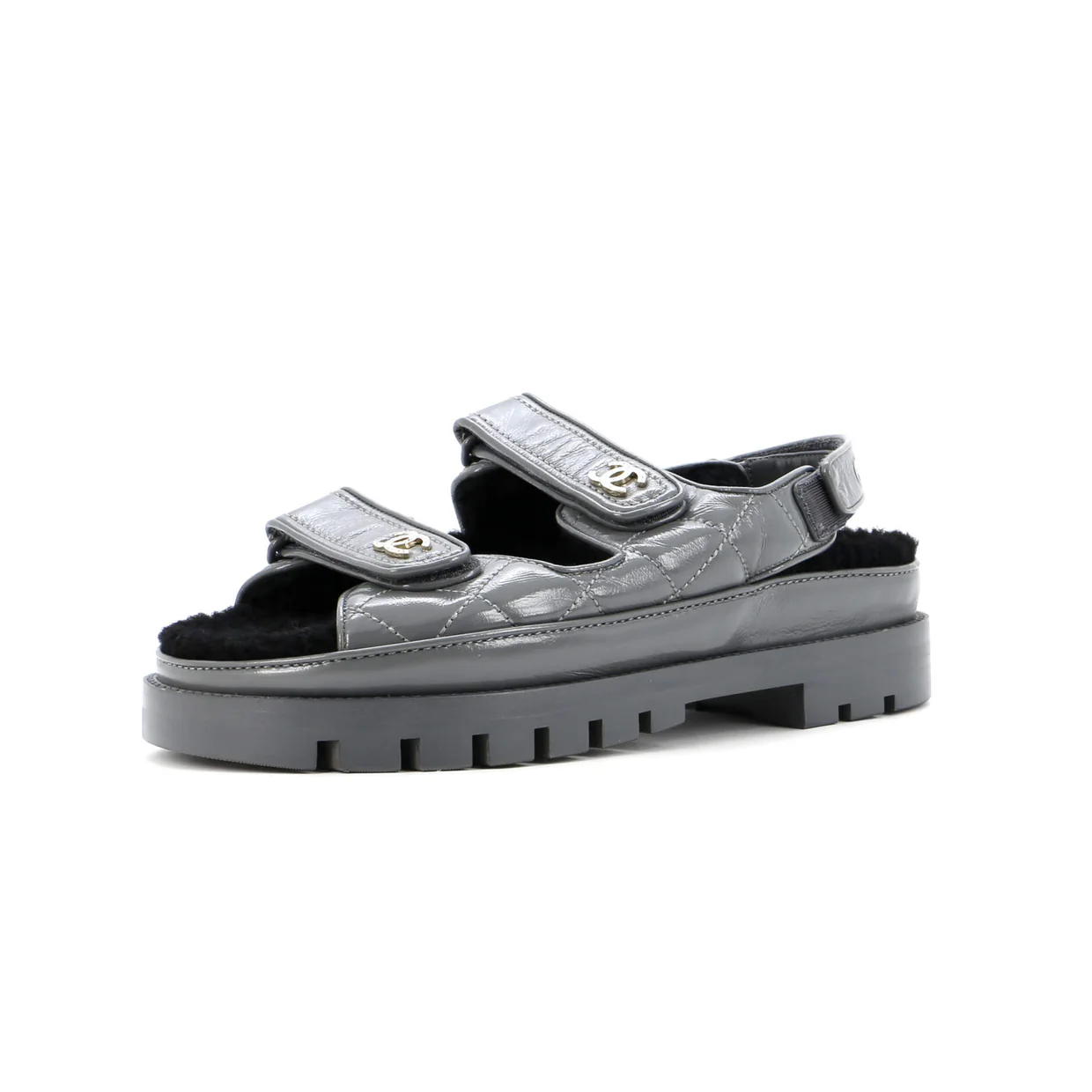Women's Velcro Dad Sandals Leather and Shearling - Deep Luxury
