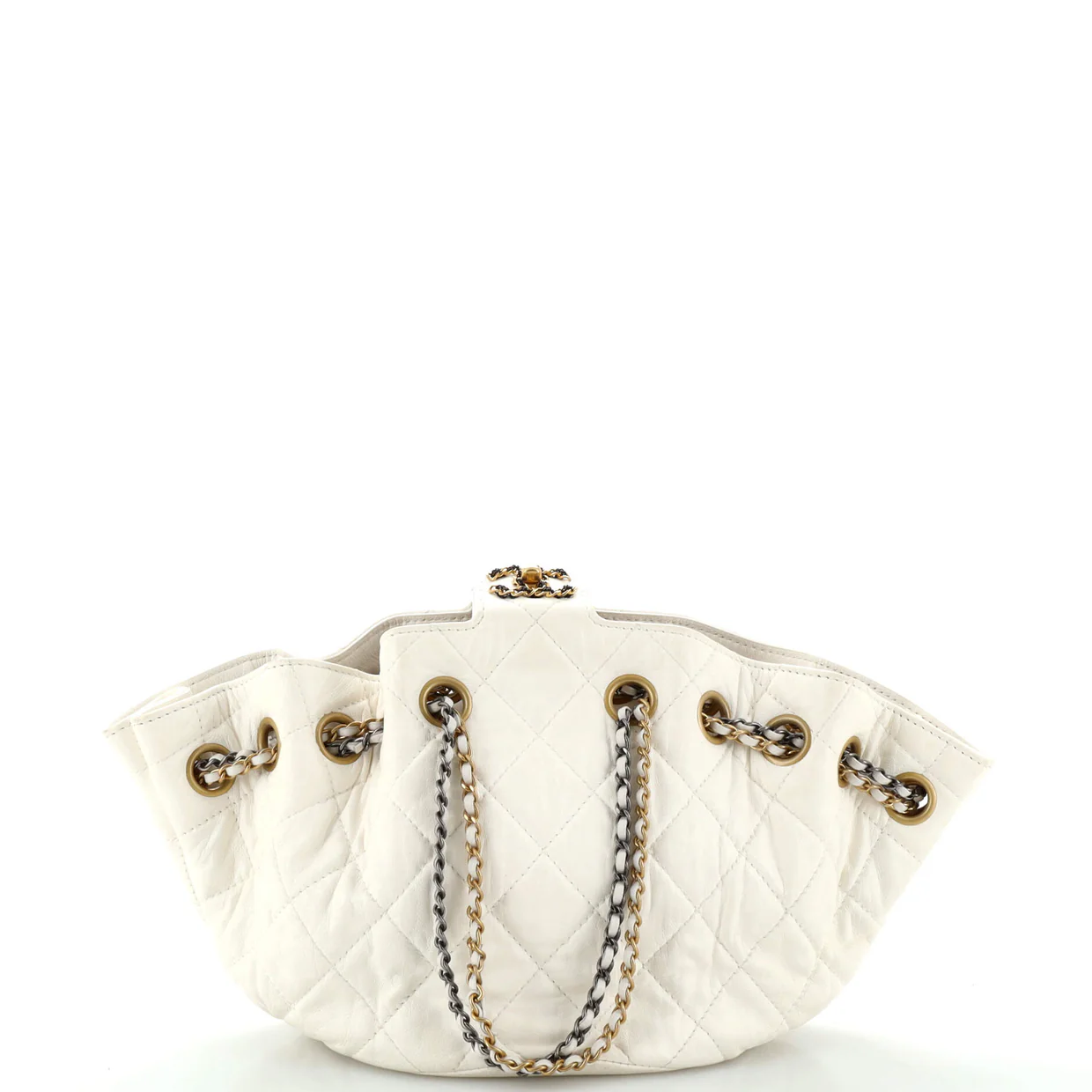 CC Turnlock Drawstring Bucket Tote Quilted Lambskin Small - Deep Luxury