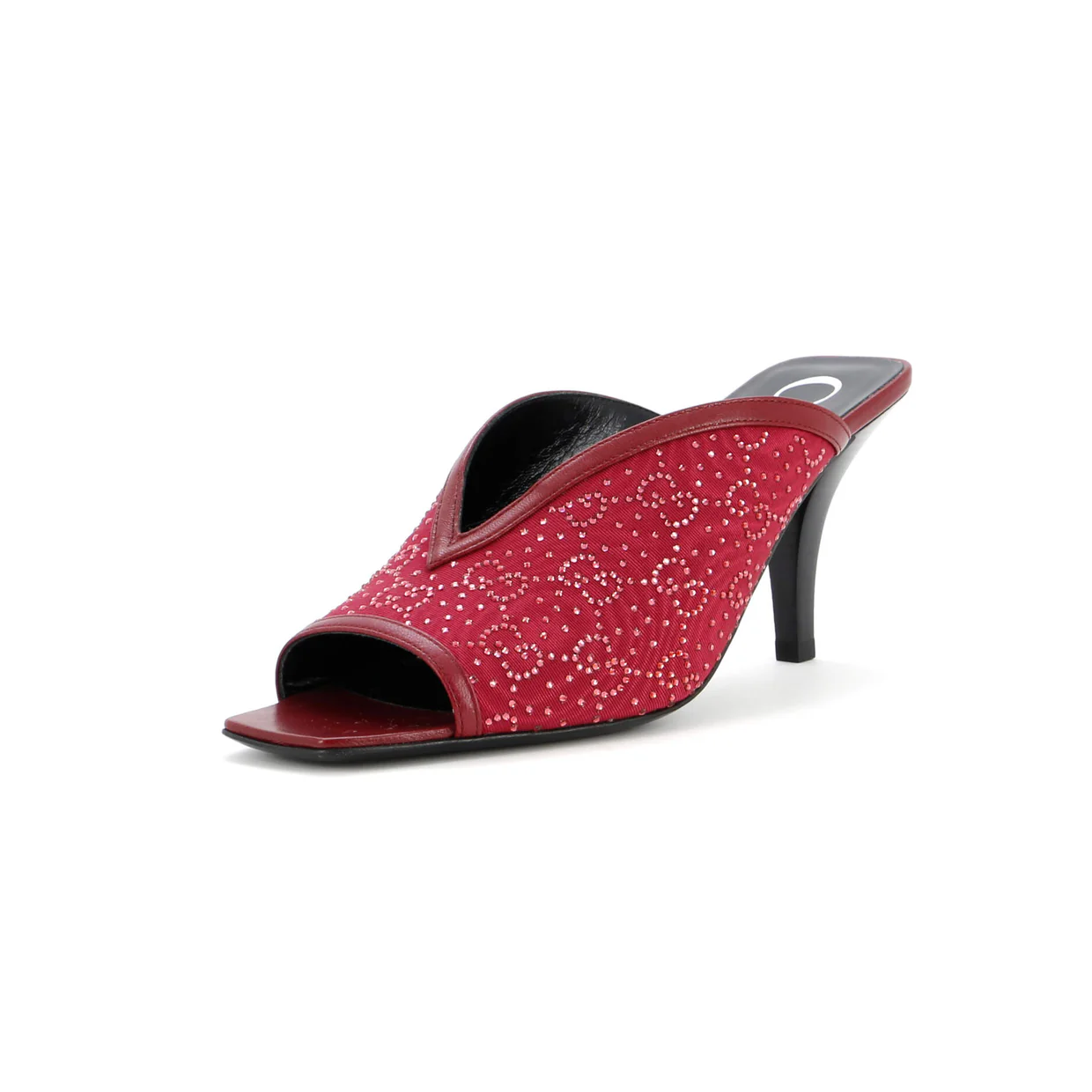 Women's Heeled Mule Sandals Crystal GG Embellished Canvas - Deep Luxury