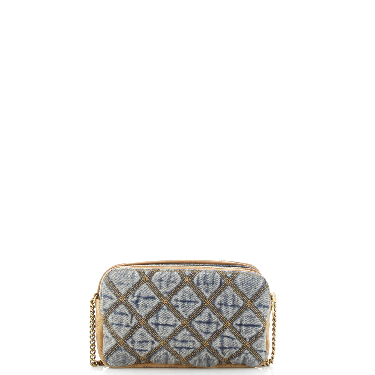 Becky Double Zip Crossbody Bag Quilted Denim with Suede Mini - Deep Luxury