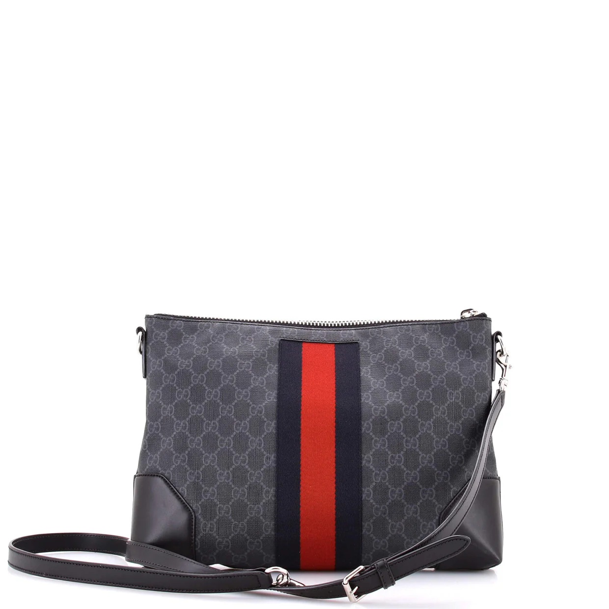 Web Zip Flat Messenger GG Coated Canvas Medium - Deep Luxury