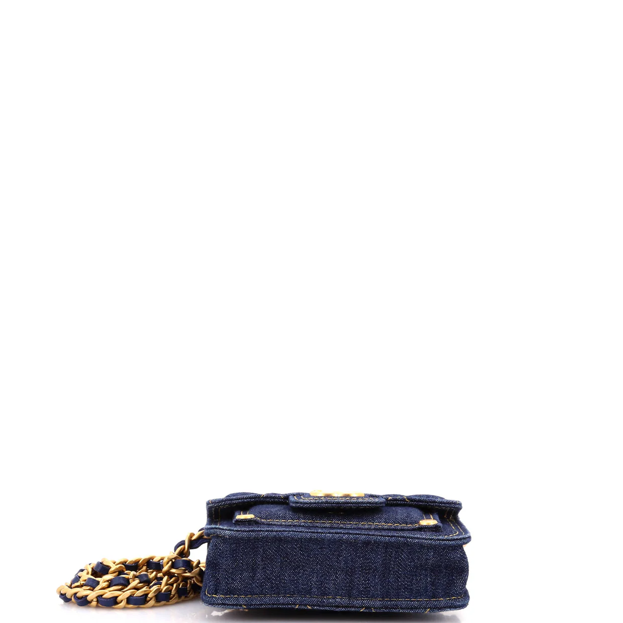 Double You CC Flap Clutch with Chain Quilted Denim - Deep Luxury