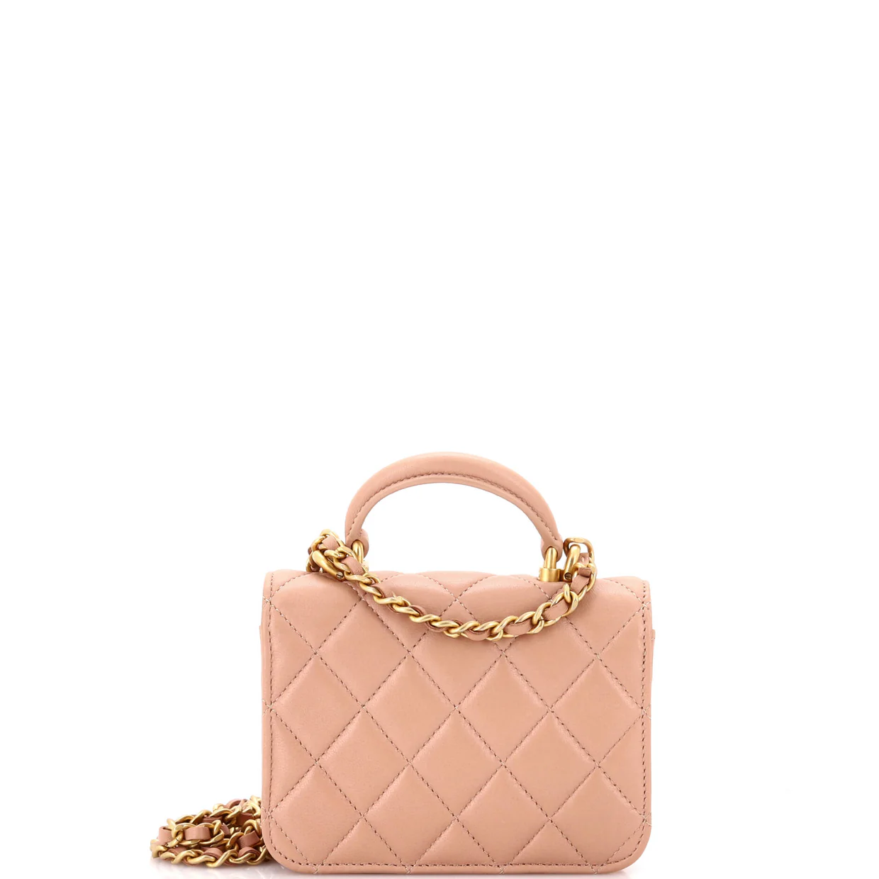 Top Handle Flap Coin Purse with Chain Quilted Lambskin - Deep Luxury