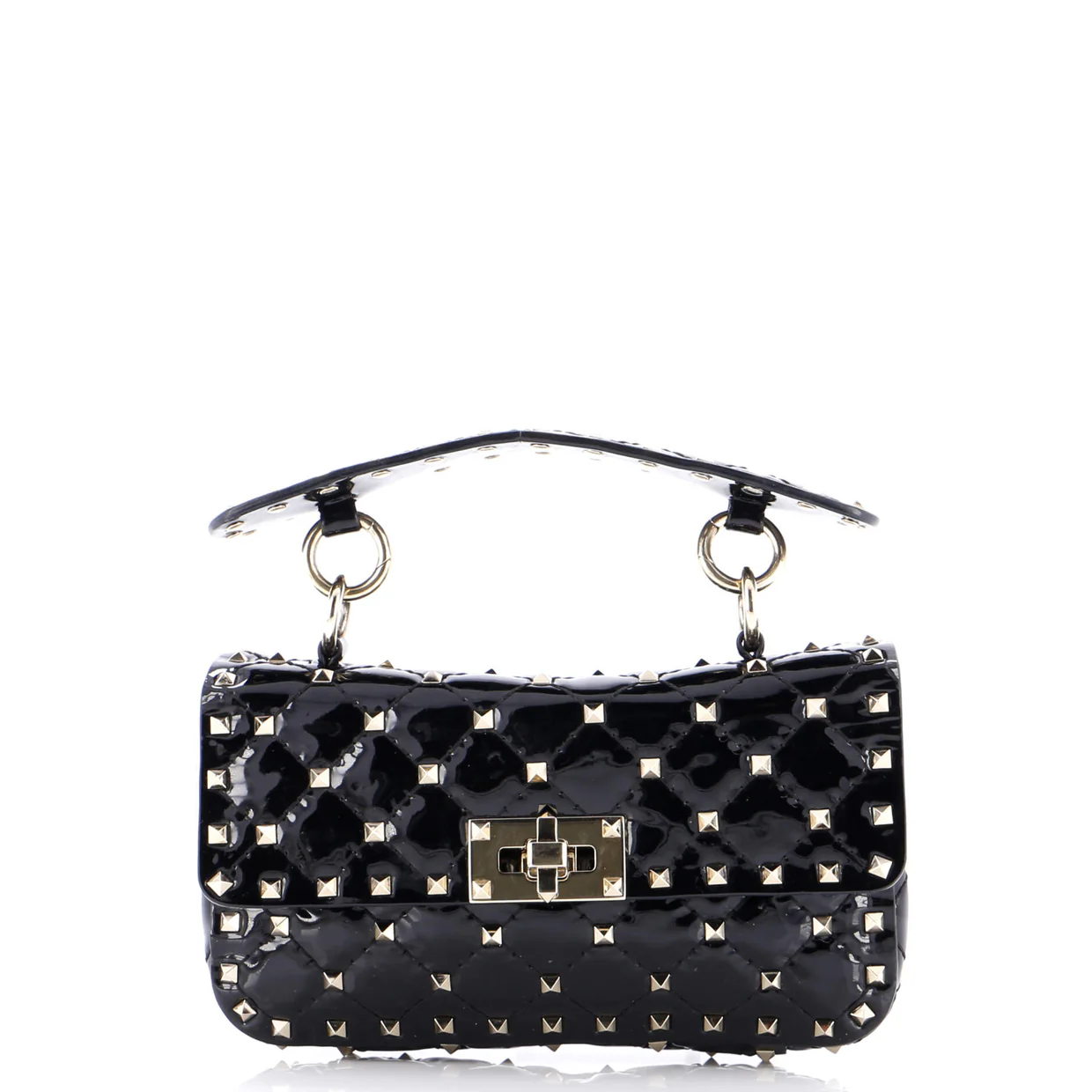 Rockstud Spike Flap Bag Quilted Patent Small - Deep Luxury