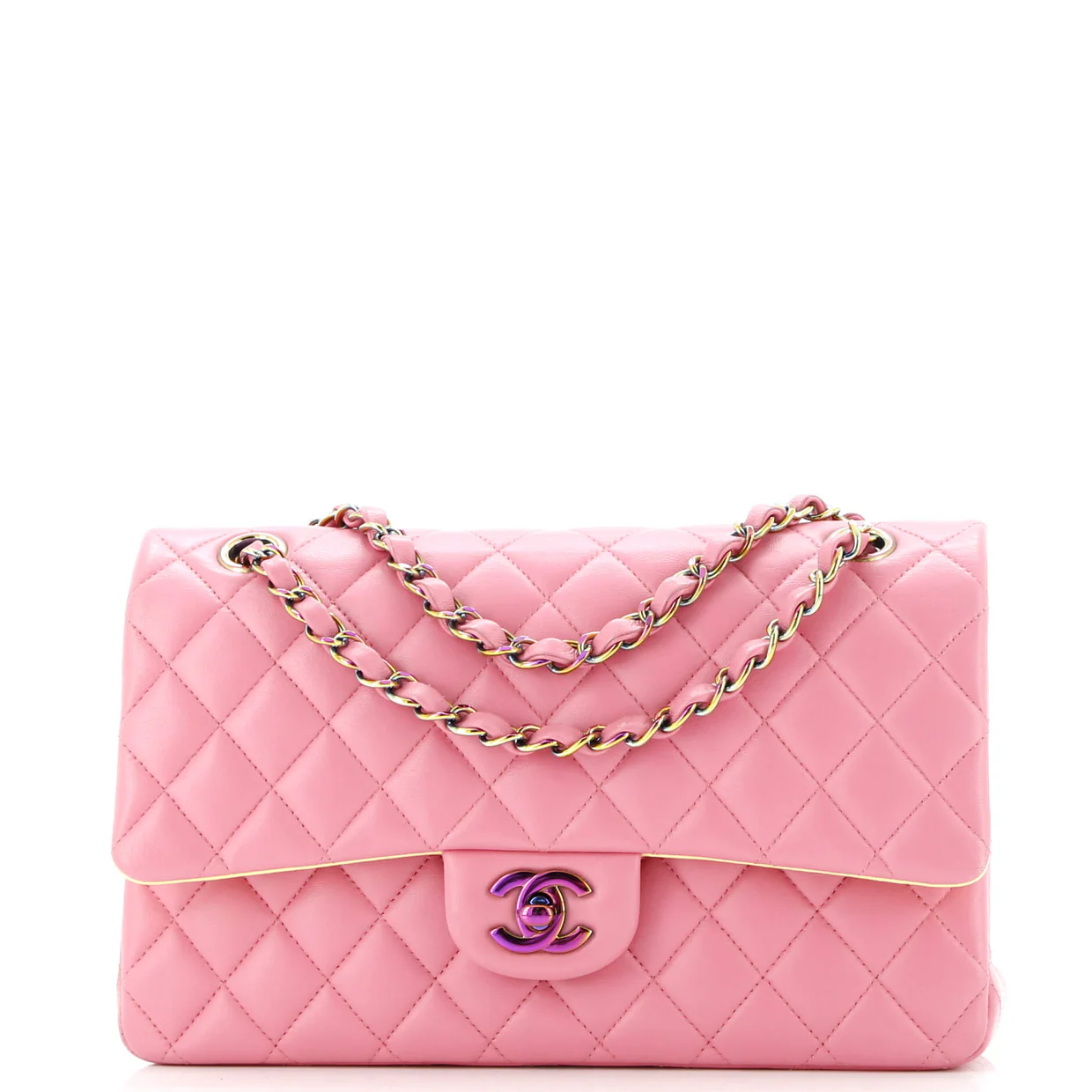 Classic Double Flap Bag Quilted Lambskin with Rainbow Hardware Medium - Deep Luxury