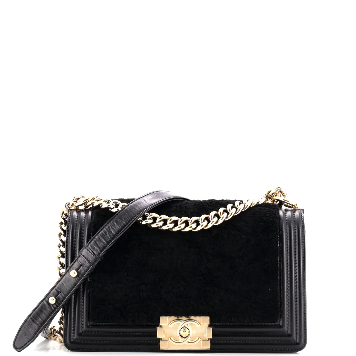 Boy Flap Bag Shearling with Leather Old Medium - Deep Luxury