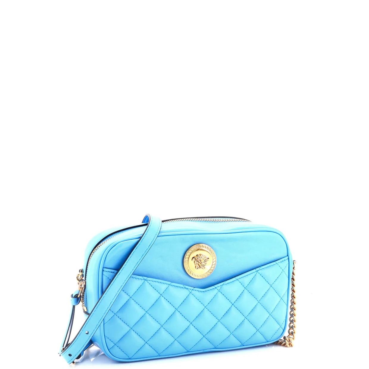 Medusa Icon Front Slip Pocket Camera Bag Quilted Leather Medium - Deep Luxury