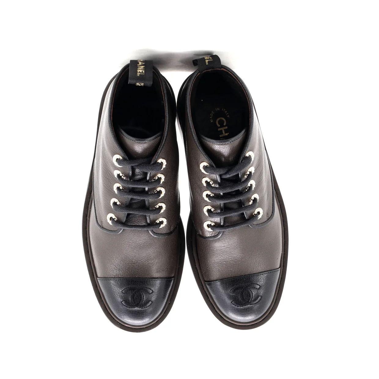 Women's CC Cap Toe Short Combat Boots Leather with Faux Pearls - Deep Luxury