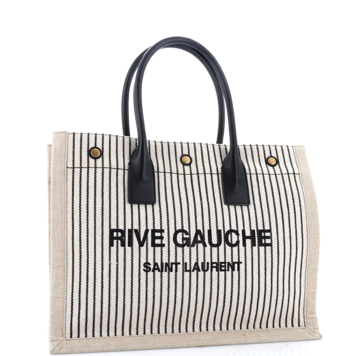 Rive Gauche Shopper Tote Striped Canvas Small - Deep Luxury