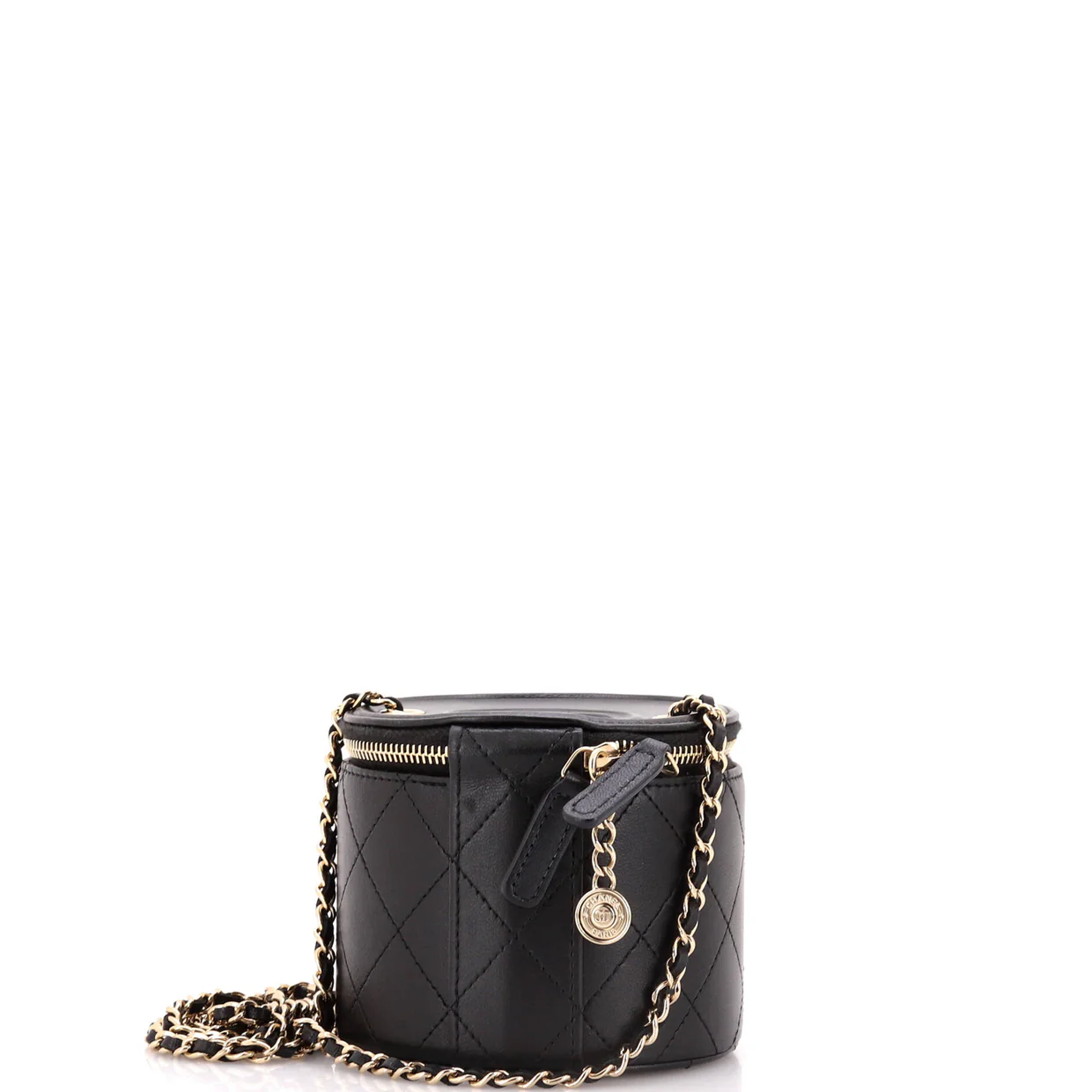 CC Round Vanity Case with Chain Quilted Lambskin Mini - Deep Luxury