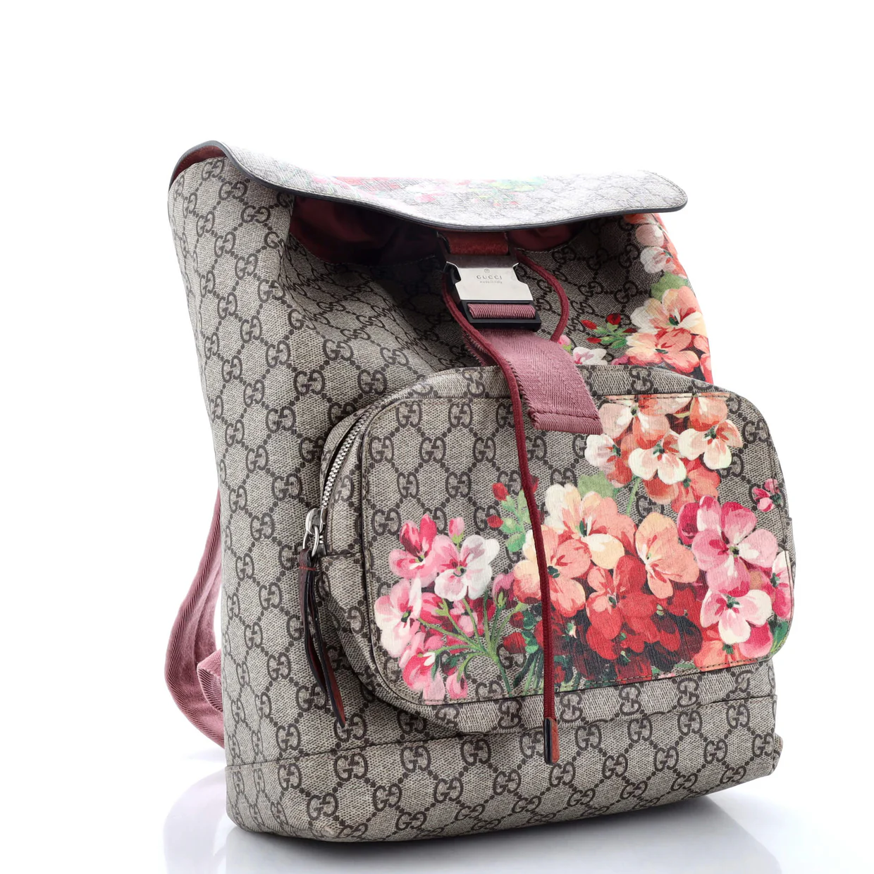 Buckle Backpack Blooms Print GG Coated Canvas Medium - Deep Luxury