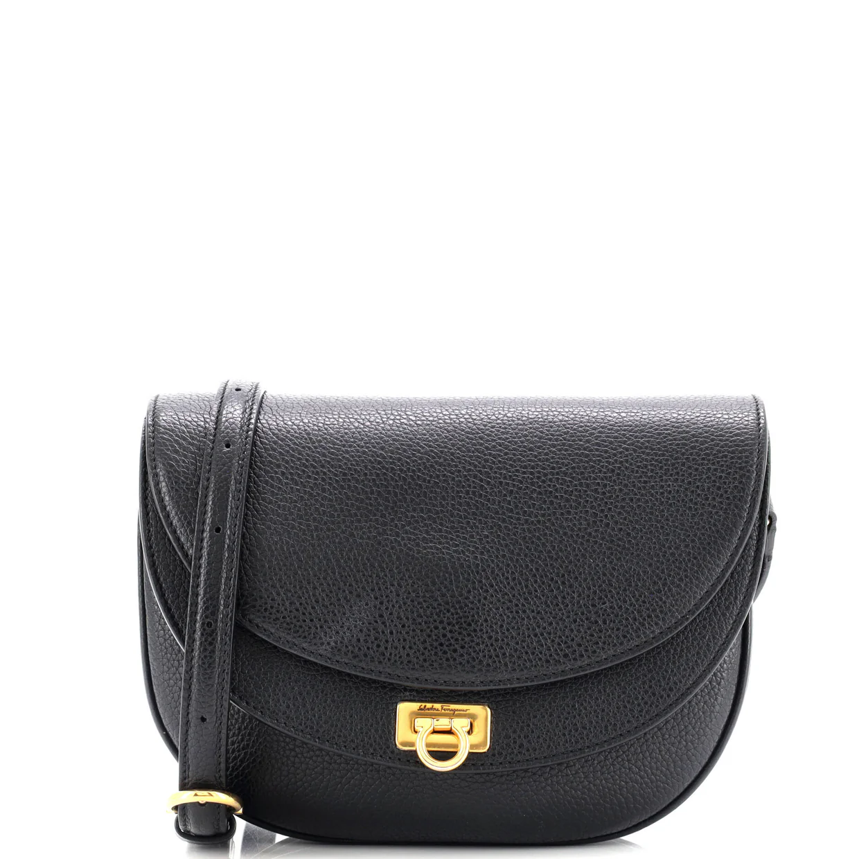 Double Flap Saddle Crossbody Bag Gancini Coated Canvas - Deep Luxury