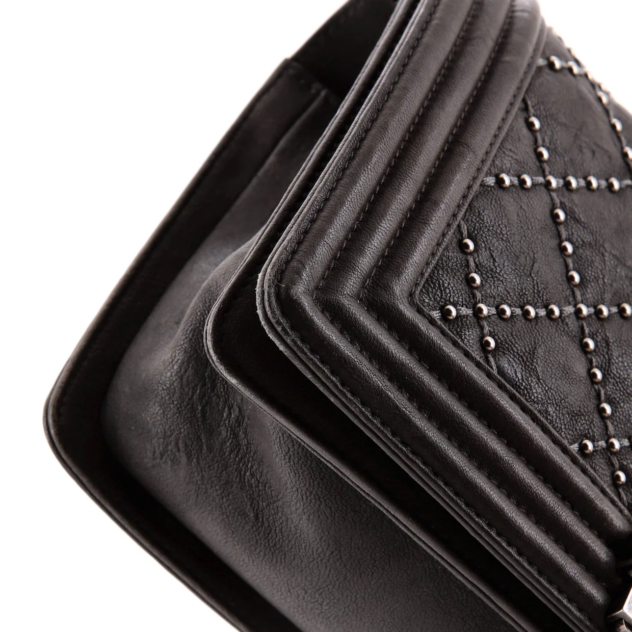 Boy Flap Bag Studded Quilted Distressed Calfskin Old Medium - Deep Luxury