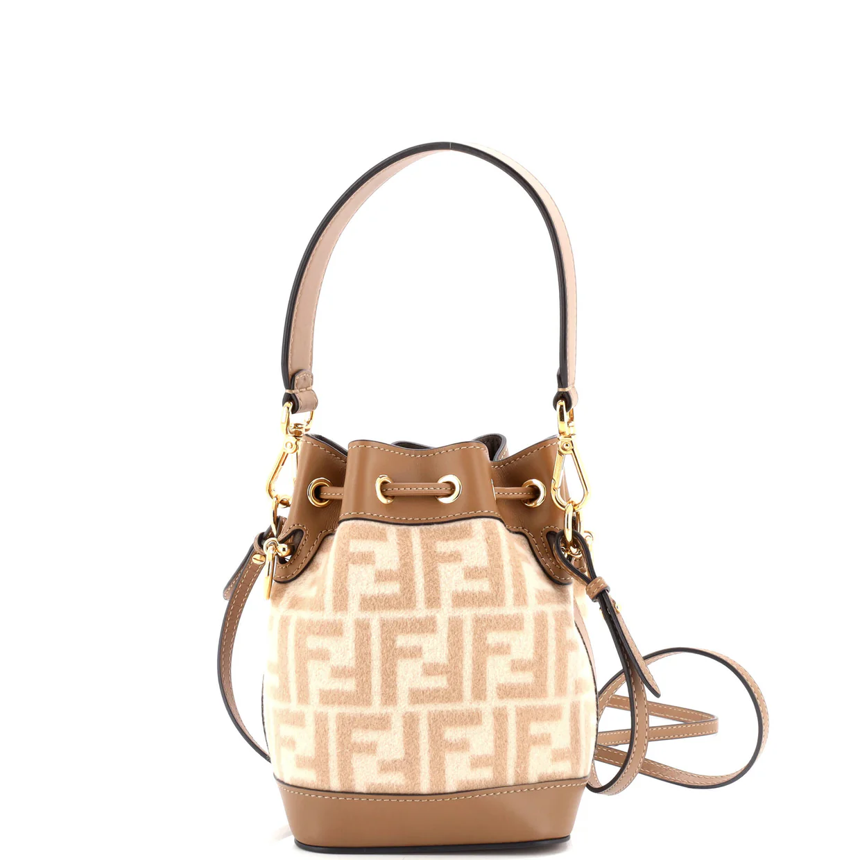 Mon Tresor Bucket Bag Zucca Wool with Leather Mini - Deep Luxury