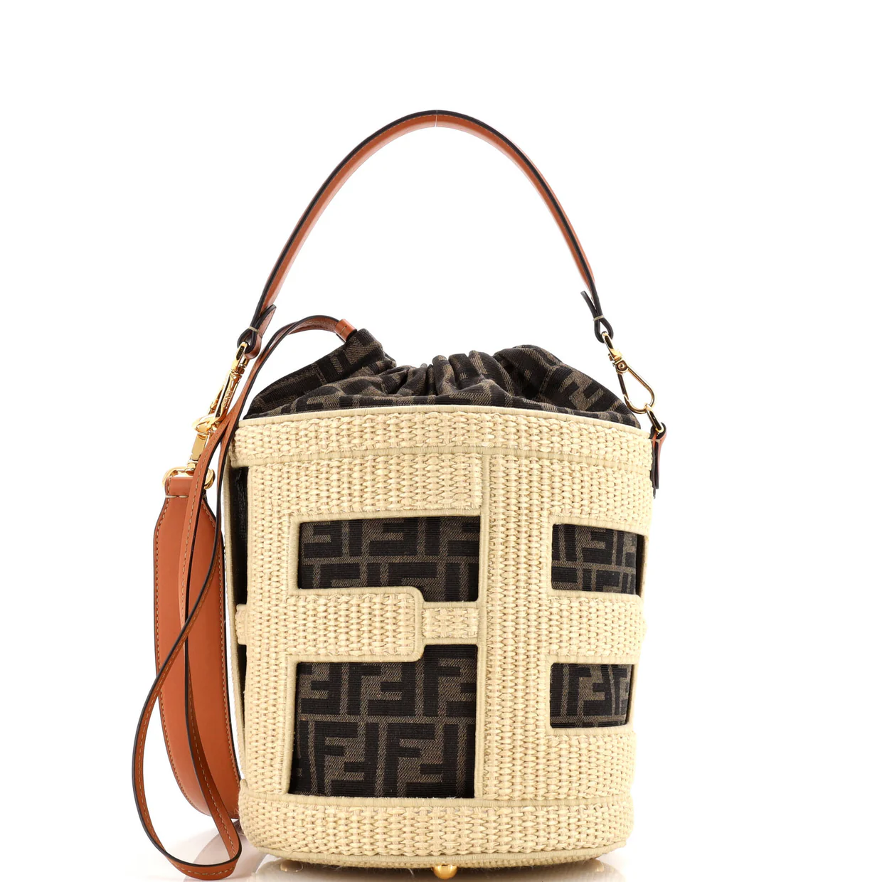 Step Out Bucket Bag Straw and Zucca Canvas Medium - Deep Luxury