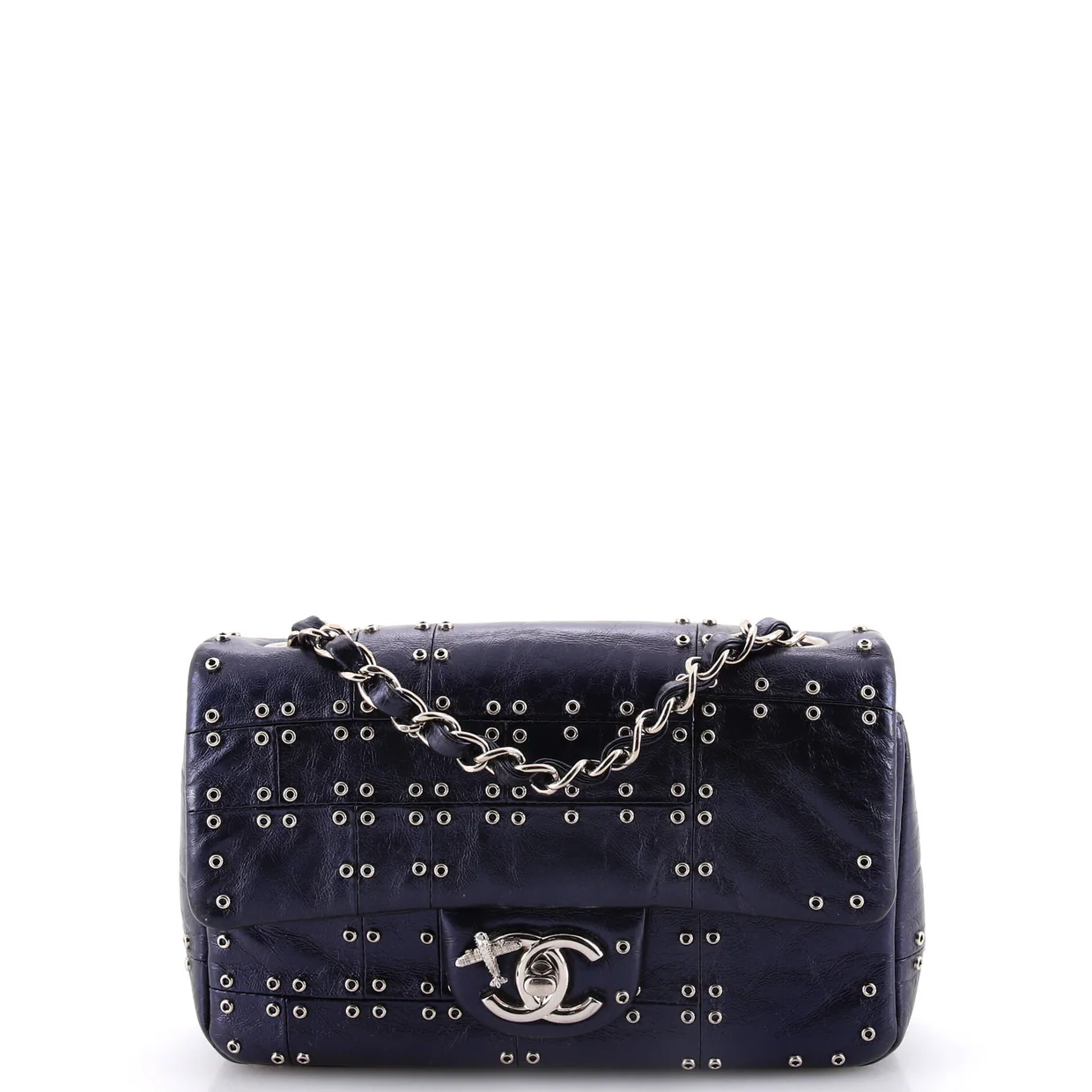Airlines Classic Single Flap Bag Grommet Studded Calfskin Mini - Deep Luxury