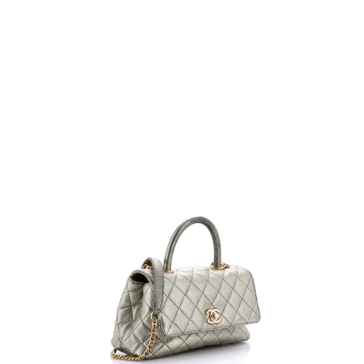 Coco Top Handle Bag Quilted Iridescent Caviar Mini - Deep Luxury