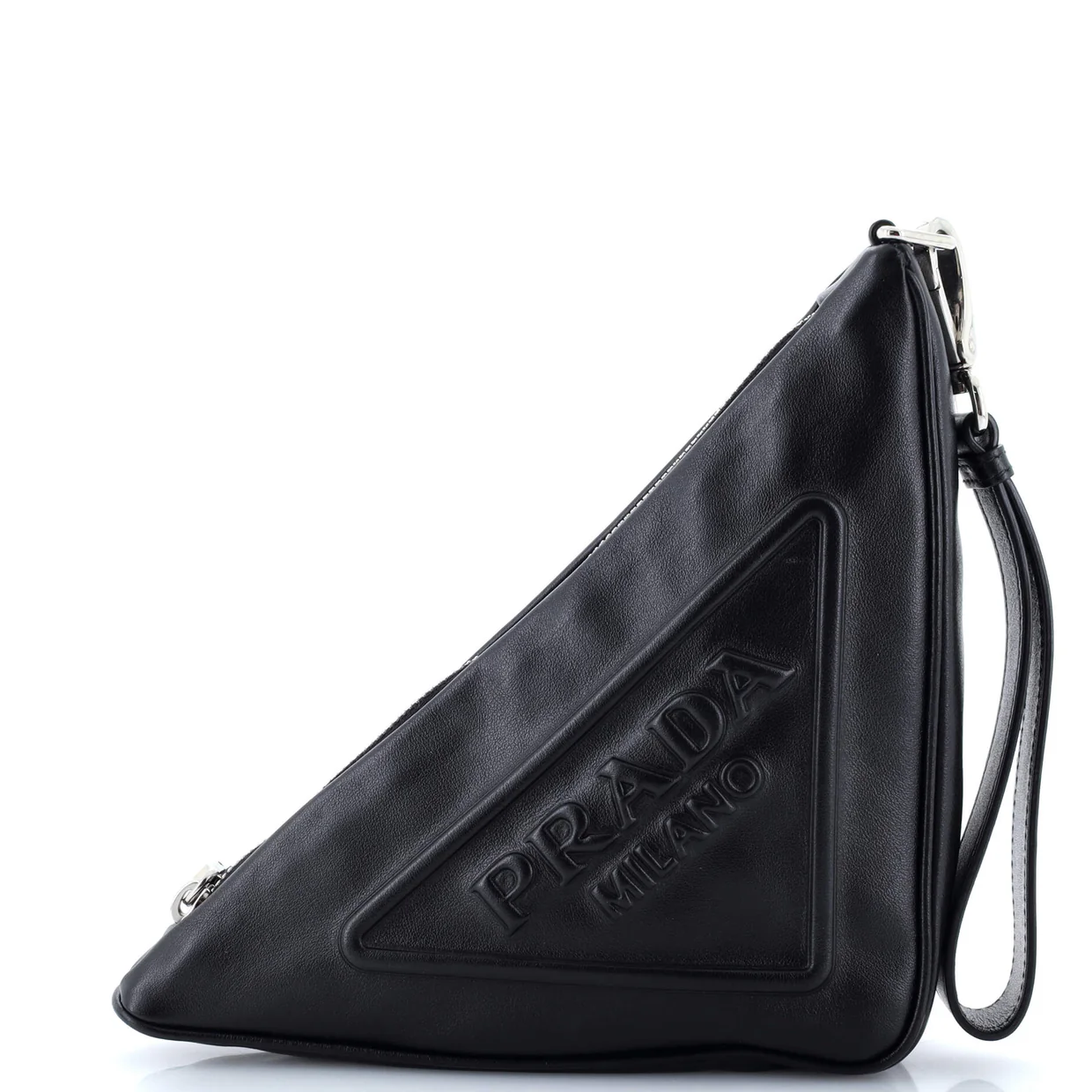Triangle Logo Wristlet Pouch Embossed Leather - Deep Luxury